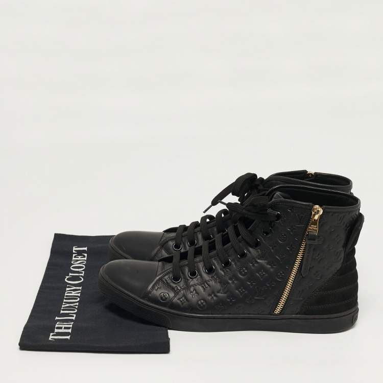Pre Owned Louis Vuitton Punchy Size 41 Black Monogram Leather High Top Sneakers