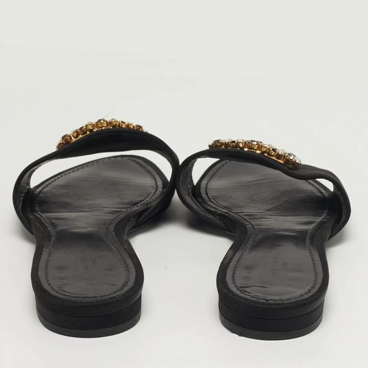 Pre Owned Louis Vuitton Madeleine Size 38 Black Satin Flat Slide