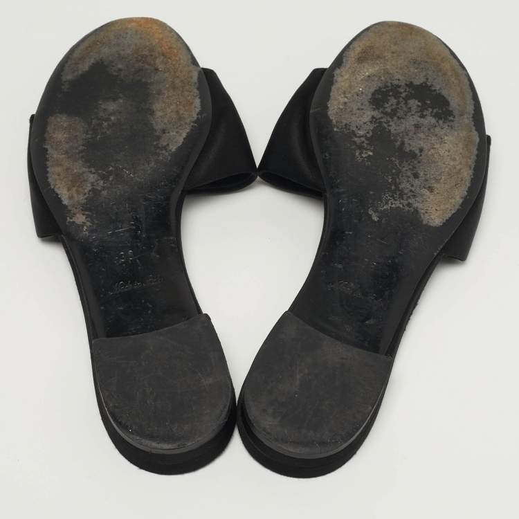 Pre Owned Louis Vuitton Madeleine Size 38 Black Satin Flat Slide