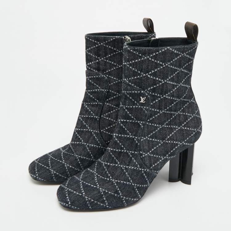 Pre Owned Louis Vuitton Silhouette Size 39 Navy Blue Denim Ankle Length Boots
