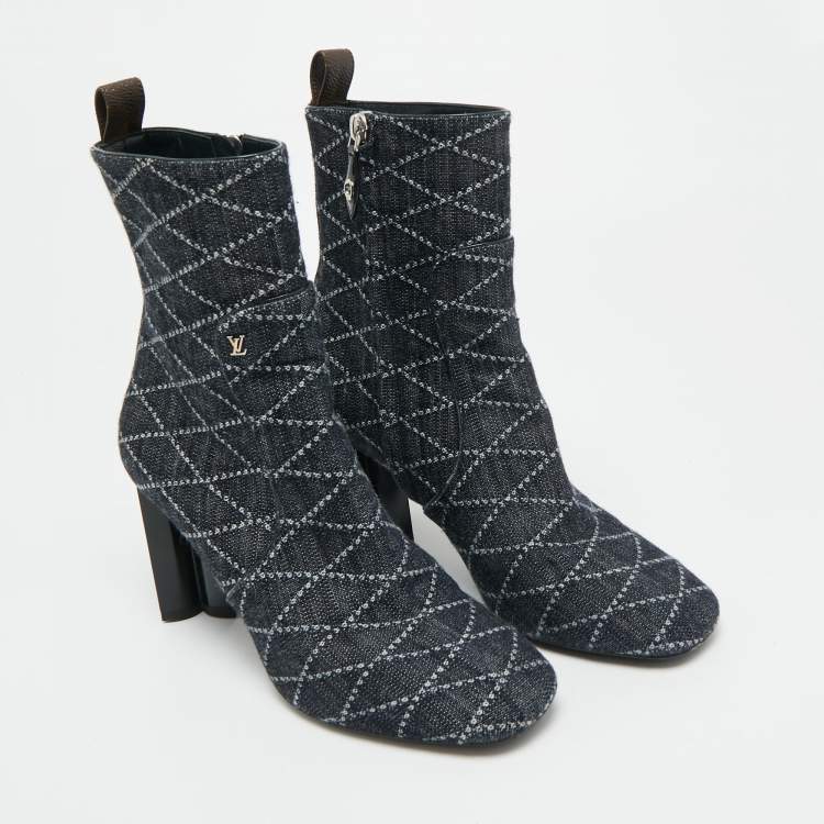 Pre Owned Louis Vuitton Silhouette Size 39 Navy Blue Denim Ankle Length Boots