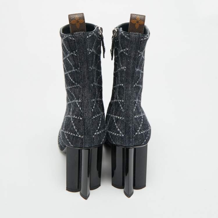 Pre Owned Louis Vuitton Silhouette Size 39 Navy Blue Denim Ankle Length Boots
