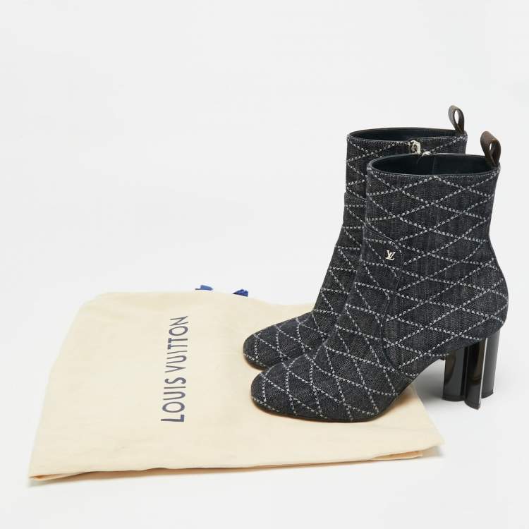Pre Owned Louis Vuitton Silhouette Size 39 Navy Blue Denim Ankle Length Boots