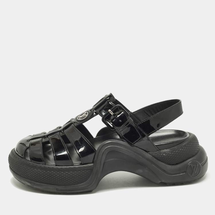 Pre Owned Louis Vuitton Size  39 Black Patent Leather SS Open Toe Casual Sandals 