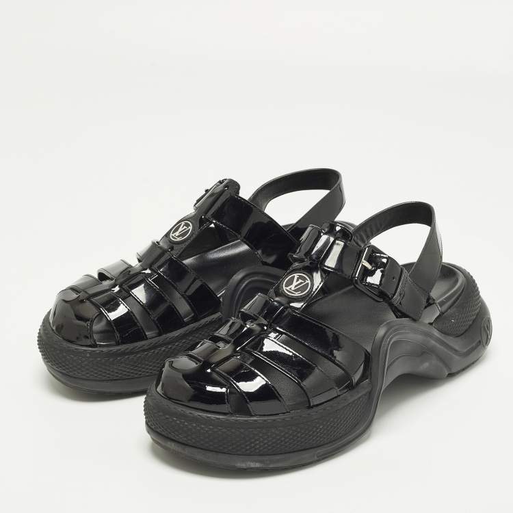 Pre Owned Louis Vuitton Size  39 Black Patent Leather SS Open Toe Casual Sandals 