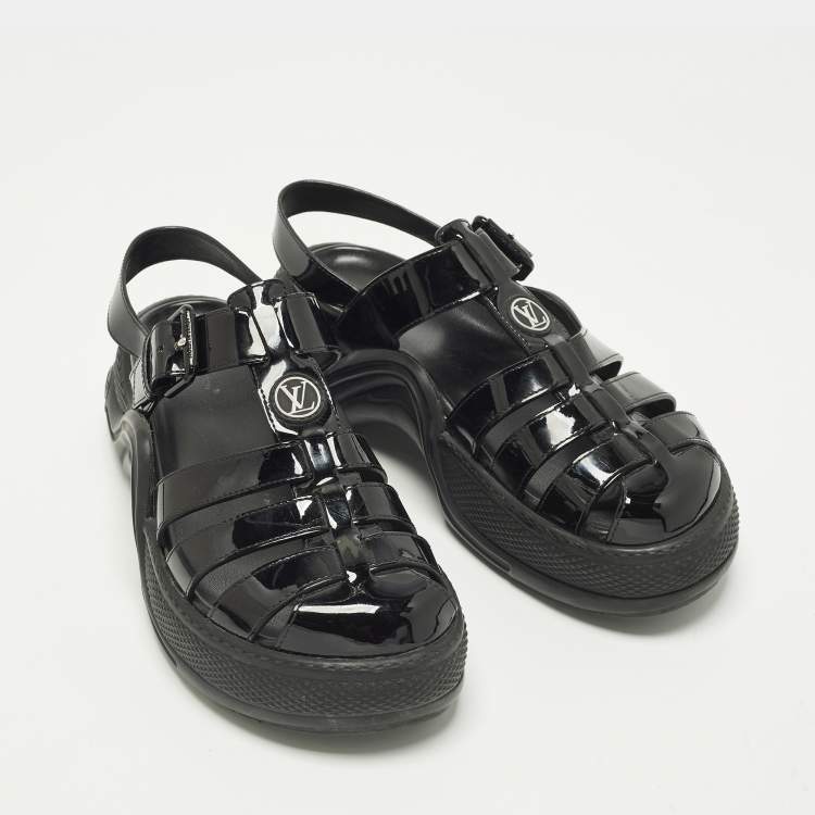 Pre Owned Louis Vuitton Size  39 Black Patent Leather SS Open Toe Casual Sandals 