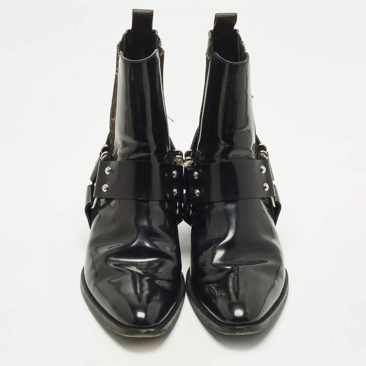 Pre Owned حذاء بوت كاح ل لوي فيتون مقدمة مدببة روديو كوين كانفاس مونوغرامي مع جلد أسود مقاس 38