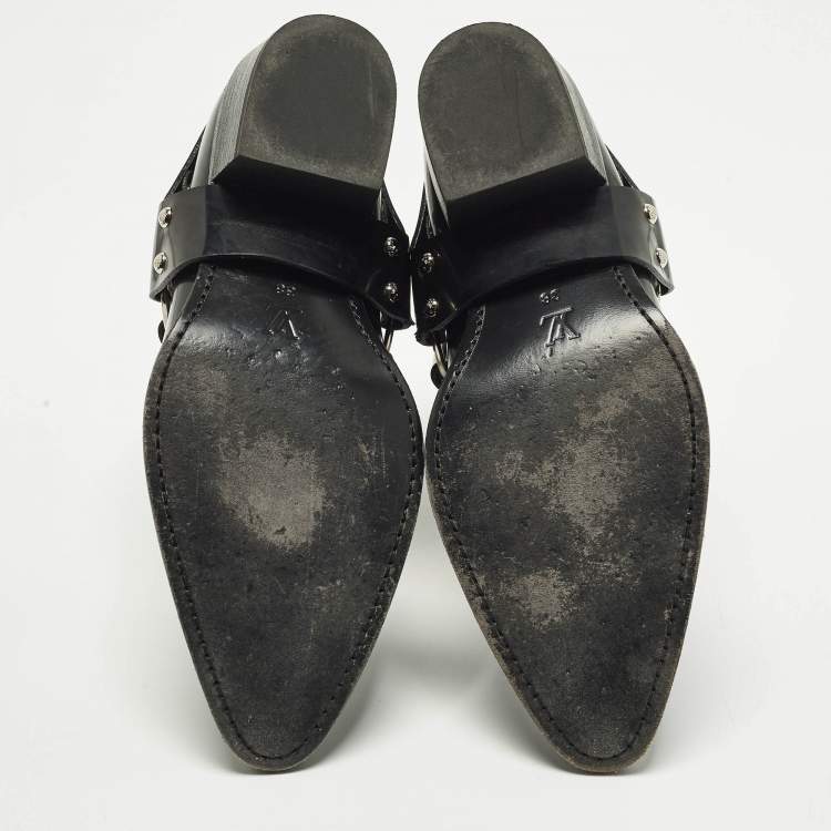 Pre Owned حذاء بوت كاحل لوي فيتون مقدمة مدببة روديو كوين كانفاس مونوغرامي مع جلد أسود مقاس 38