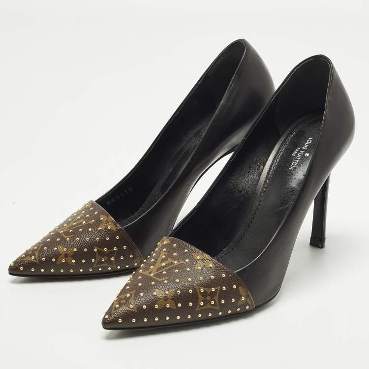 Pre Owned Louis Vuitton Chérie Size 39 Black/Brown Monogram Canvas and Leather Pumps