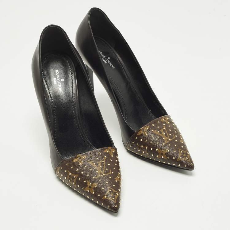 Pre Owned Louis Vuitton Chérie Size 39 Black/Brown Monogram Canvas and Leather Pumps