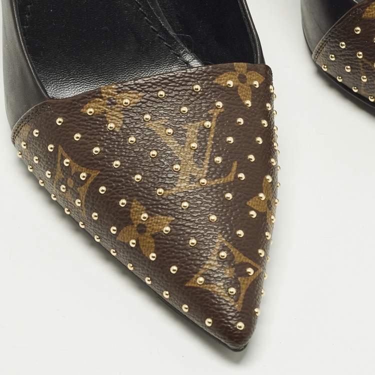 Pre Owned Louis Vuitton Chérie Size 39 Black/Brown Monogram Canvas and Leather Pumps