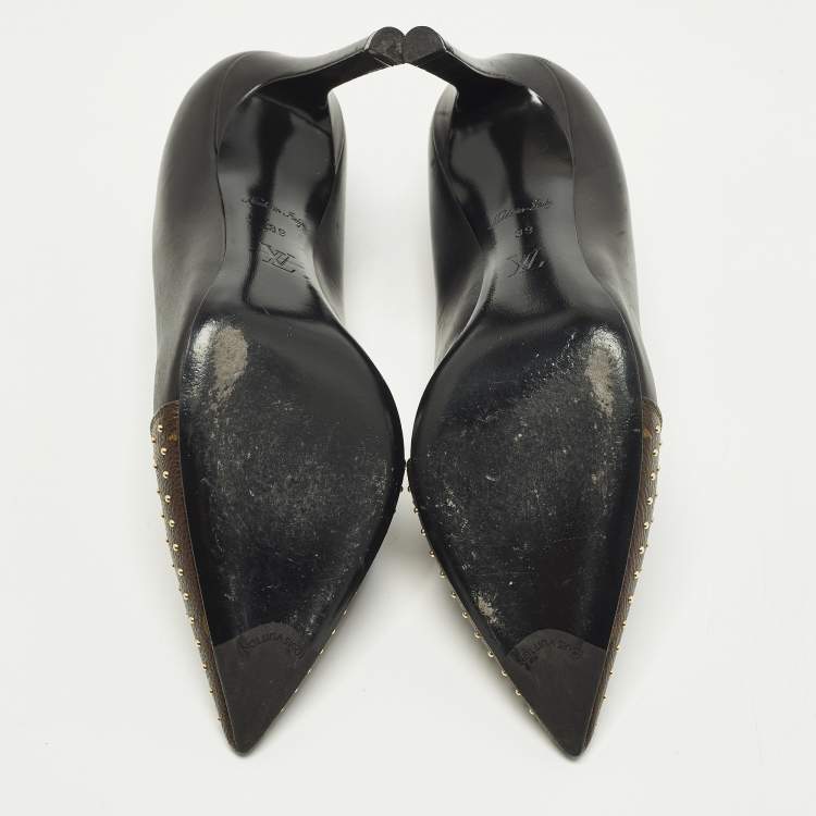 Pre Owned Louis Vuitton Chérie Size 39 Black/Brown Monogram Canvas and Leather Pumps