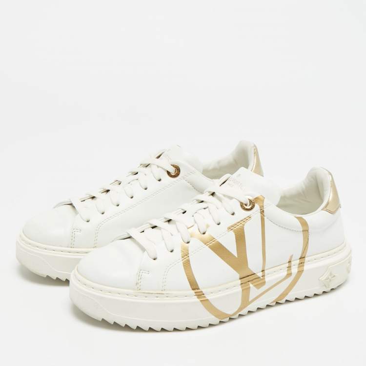 Pre Owned Louis Vuitton Time Out Size 35.5 White Leather Low Top Sneakers