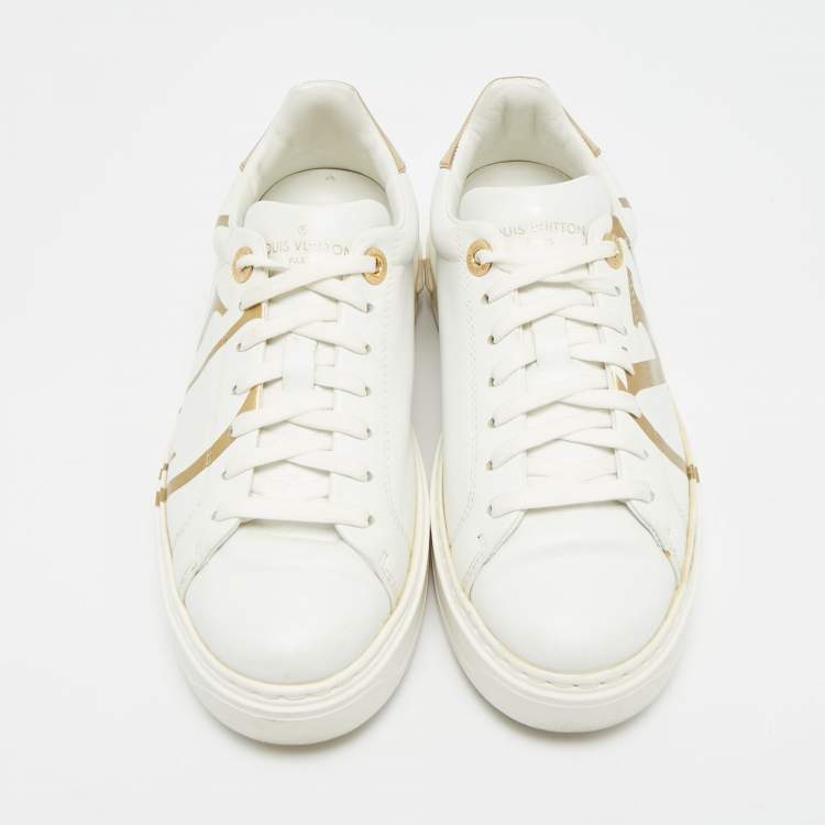 Pre Owned Louis Vuitton Time Out Size 35.5 White Leather Low Top Sneakers