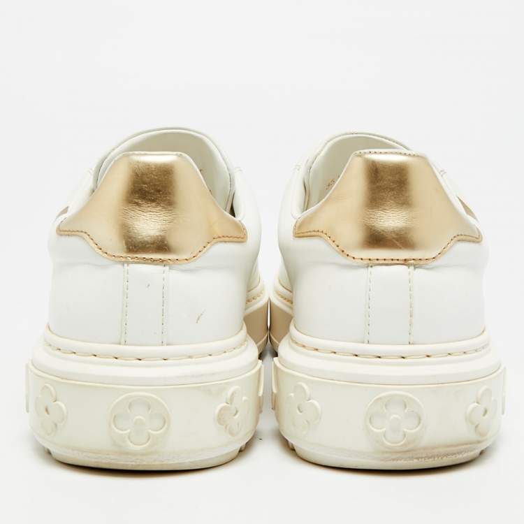 Pre Owned Louis Vuitton Time Out Size 35.5 White Leather Low Top Sneakers