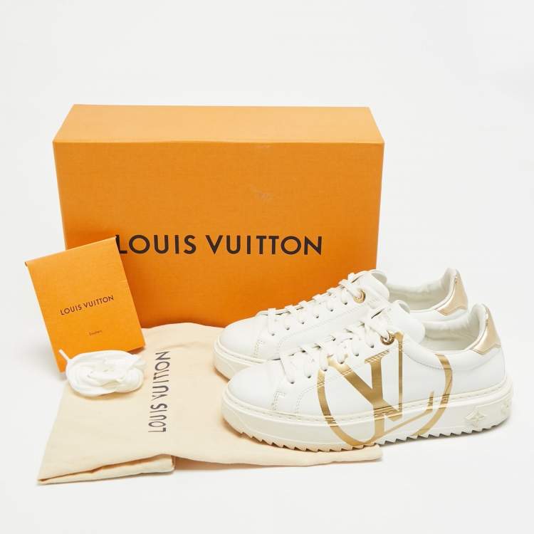 Pre Owned Louis Vuitton Time Out Size 35.5 White Leather Low Top Sneakers