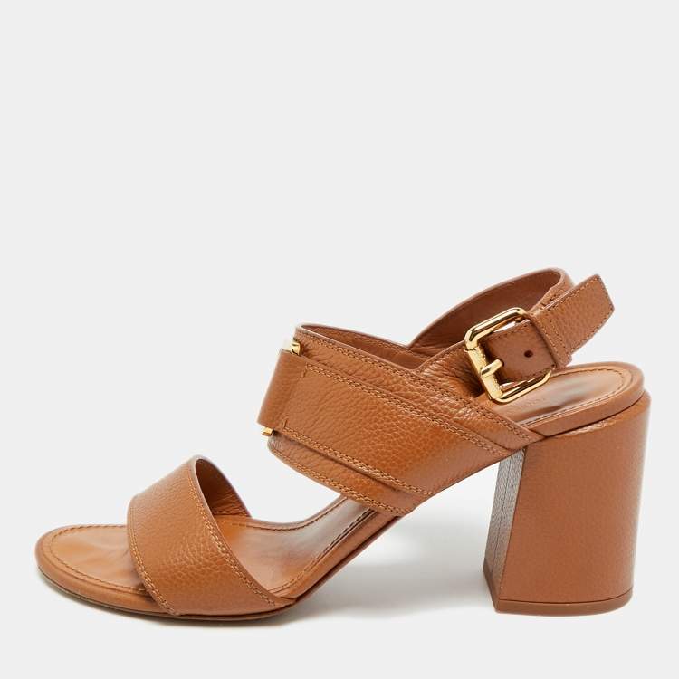 Pre Owned Louis Vuitton Horizon Size 38.5 Brown Leather Slingback Sandals