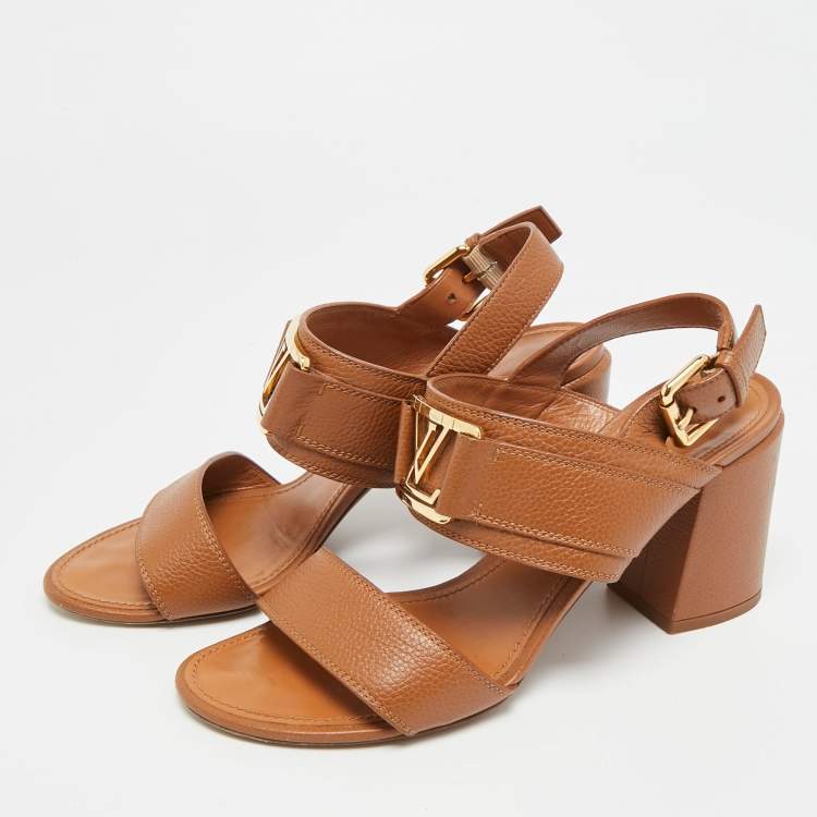 Pre Owned Louis Vuitton Horizon Size 38.5 Brown Leather Slingback Sandals