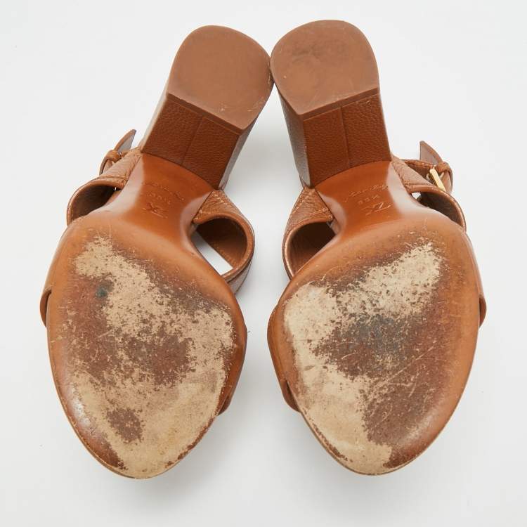 Pre Owned Louis Vuitton Horizon Size 38.5 Brown Leather Slingback Sandals