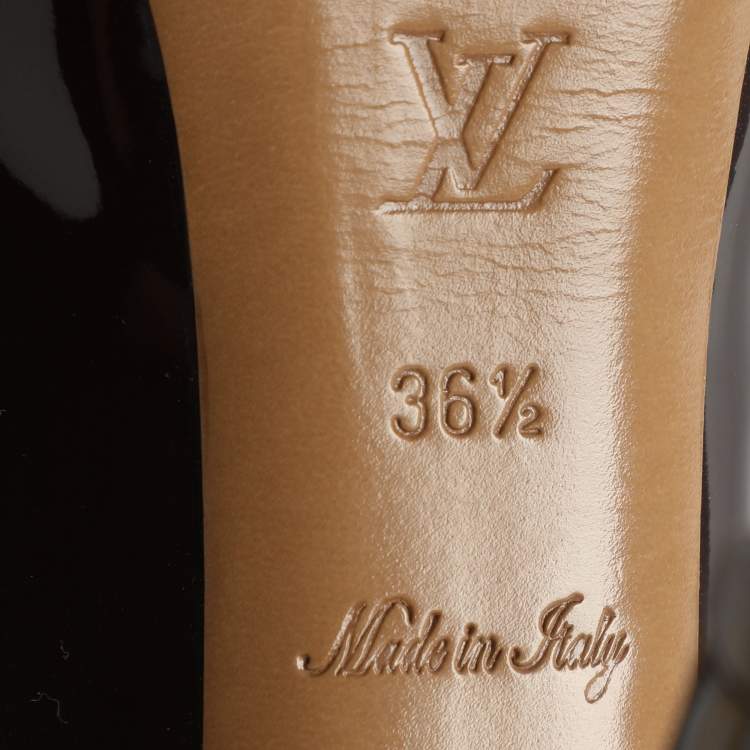 Pre Owned Louis Vuitton Oh Really! Size 36.5 Burgundy Patent Leather Peep Toe Pumps