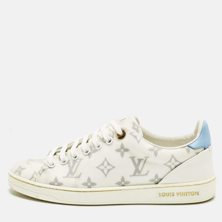 Pre Owned Louis Vuitton Frontrow Size 36.5 White/Blue Leather and Mesh Lace Up Sneakers