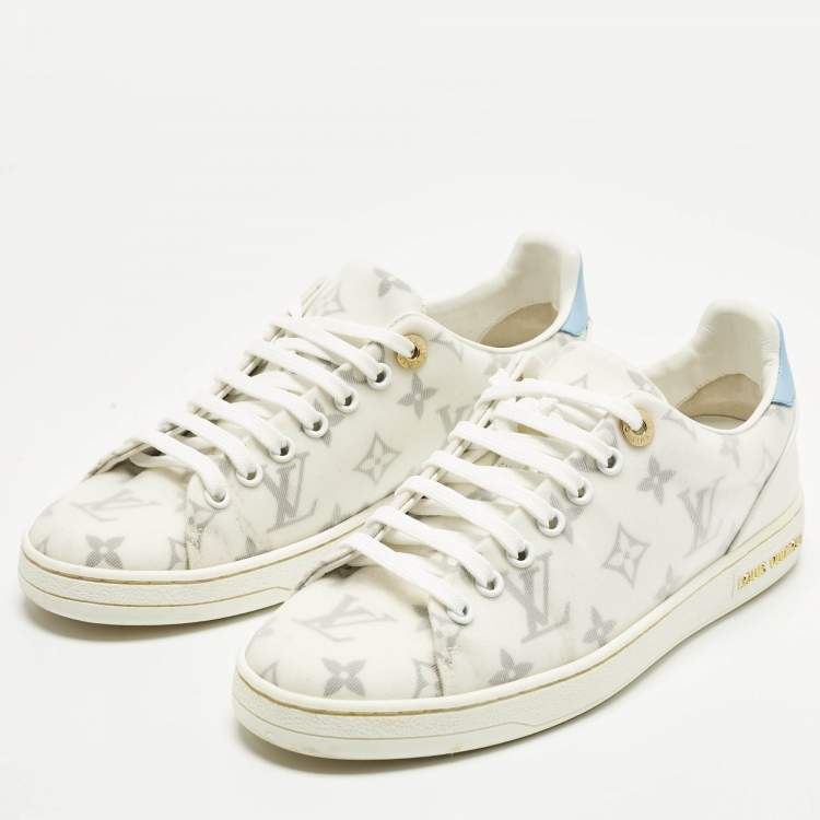 Pre Owned Louis Vuitton Frontrow Size 36.5 White/Blue Leather and Mesh Lace Up Sneakers
