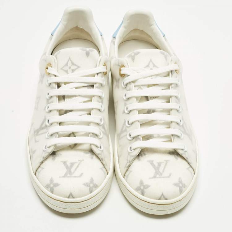 Pre Owned Louis Vuitton Frontrow Size 36.5 White/Blue Leather and Mesh Lace Up Sneakers