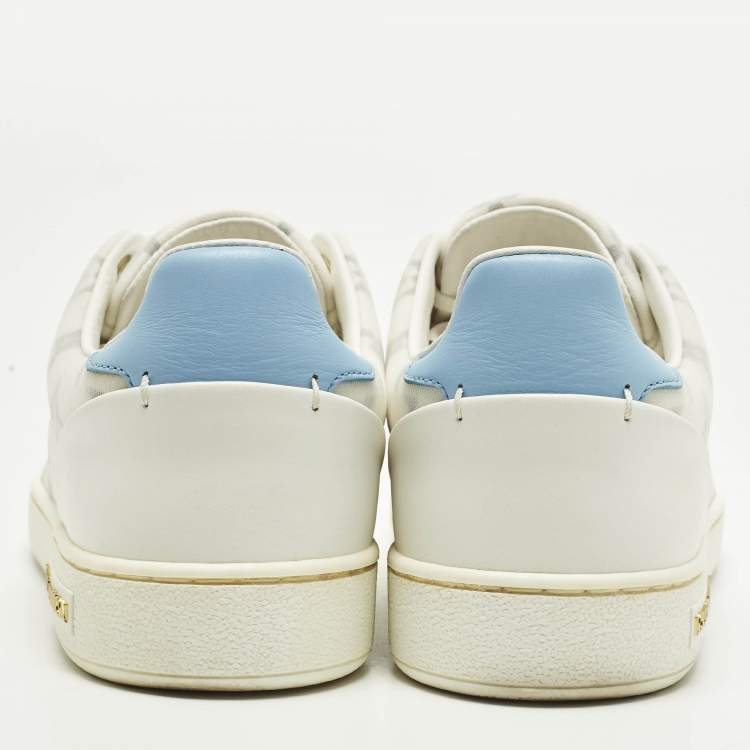 Pre Owned Louis Vuitton Frontrow Size 36.5 White/Blue Leather and Mesh Lace Up Sneakers