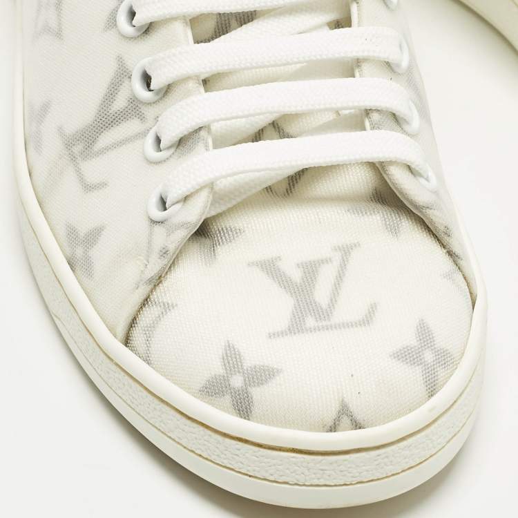Pre Owned Louis Vuitton Frontrow Size 36.5 White/Blue Leather and Mesh Lace Up Sneakers