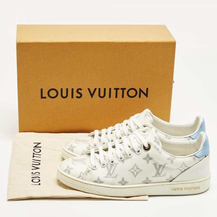 Pre Owned Louis Vuitton Frontrow Size 36.5 White/Blue Leather and Mesh Lace Up Sneakers