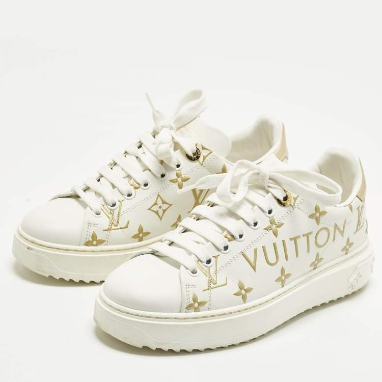 Pre Owned Louis Vuitton Time Out Size 37 White Canvas and Leather Low Top Sneakers