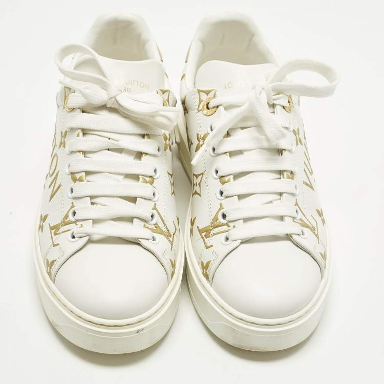 Pre Owned Louis Vuitton Time Out Size 37 White Canvas and Leather Low Top Sneakers