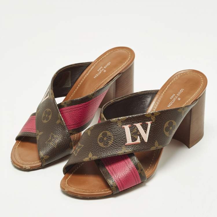 Pre Owned Louis Vuitton Panorama Size 37 Brown Coated Canvas Slide Sandals