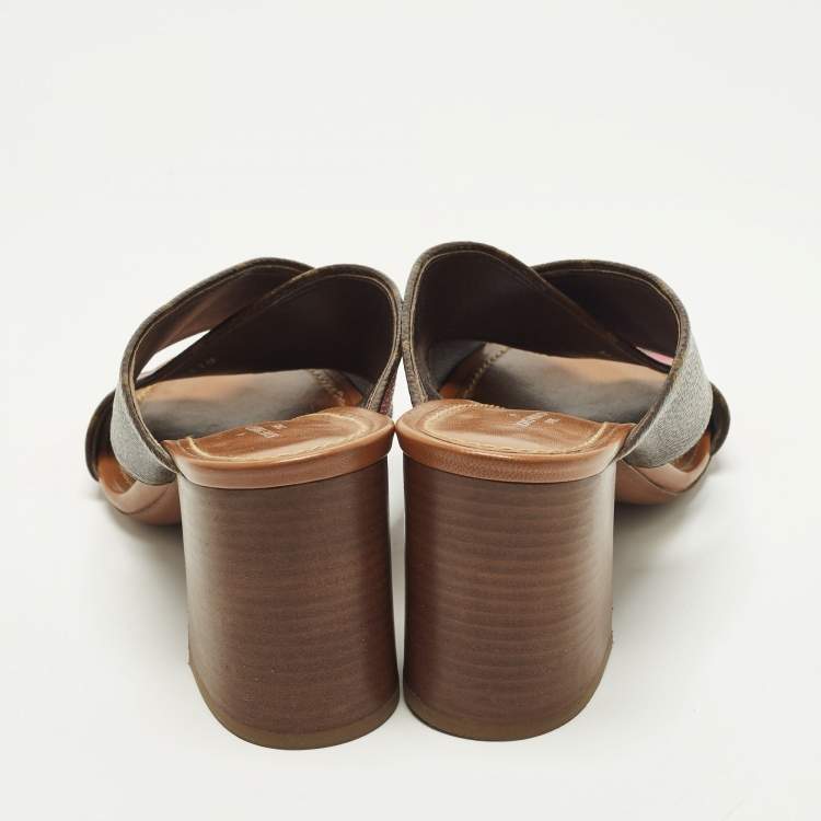 Pre Owned Louis Vuitton Panorama Size 37 Brown Coated Canvas Slide Sandals