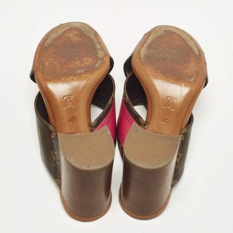 Pre Owned Louis Vuitton Panorama Size 37 Brown Coated Canvas Slide Sandals