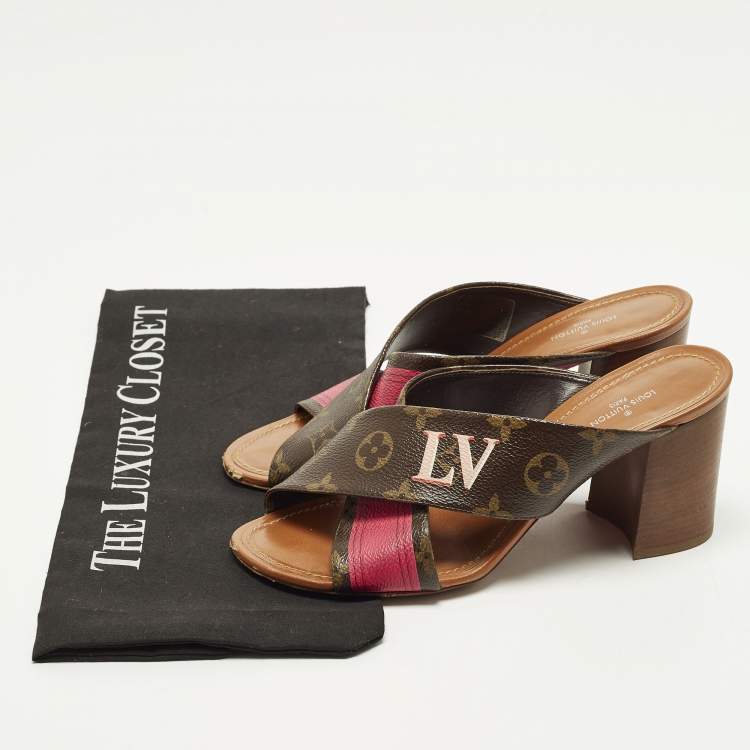 Pre Owned Louis Vuitton Panorama Size 37 Brown Coated Canvas Slide Sandals