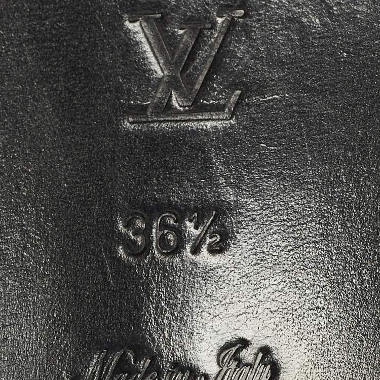 Pre Owned Louis Vuitton Chain Size 36.5 Black Patent Leather Slingback Loafers