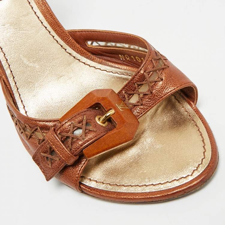 مملوكة مسبقًا Louis Vuitton Lalibela Size 37.5 Brown Leather Slide Sandals
