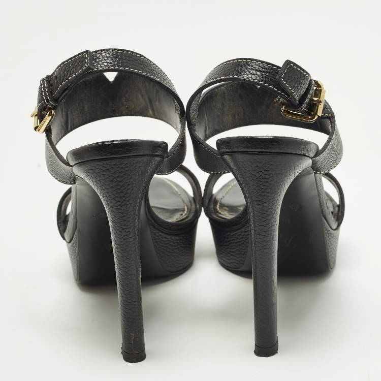 Pre Owned Louis Vuitton Size 38 Black Leather Platform Ankle Strap Sandals