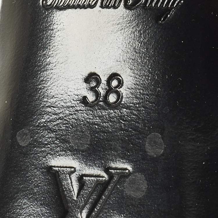 Pre Owned Louis Vuitton Size 38 Black Leather Platform Ankle Strap Sandals