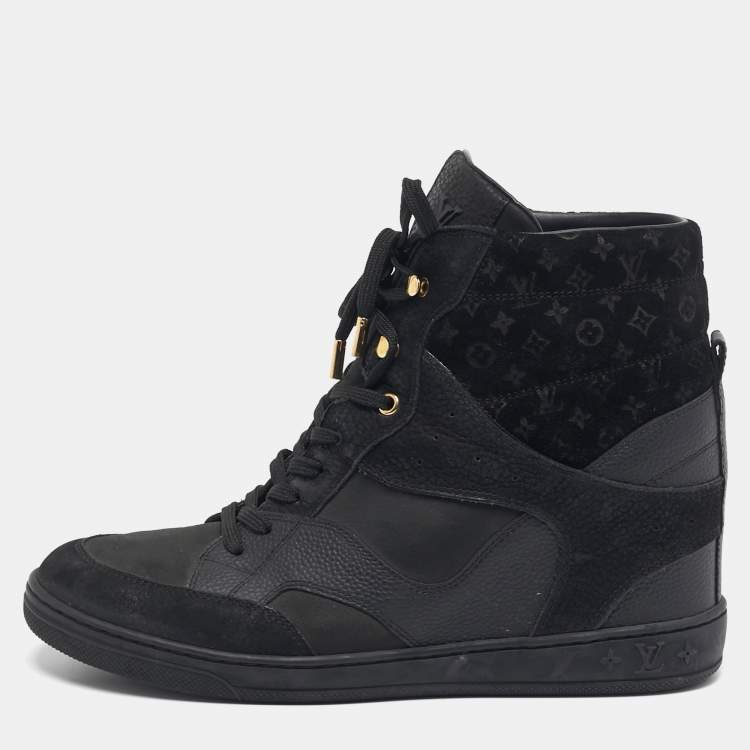 Pre Owned Louis Vuitton Millenium Size 41 Black Leather and Suede High Top Sneakers