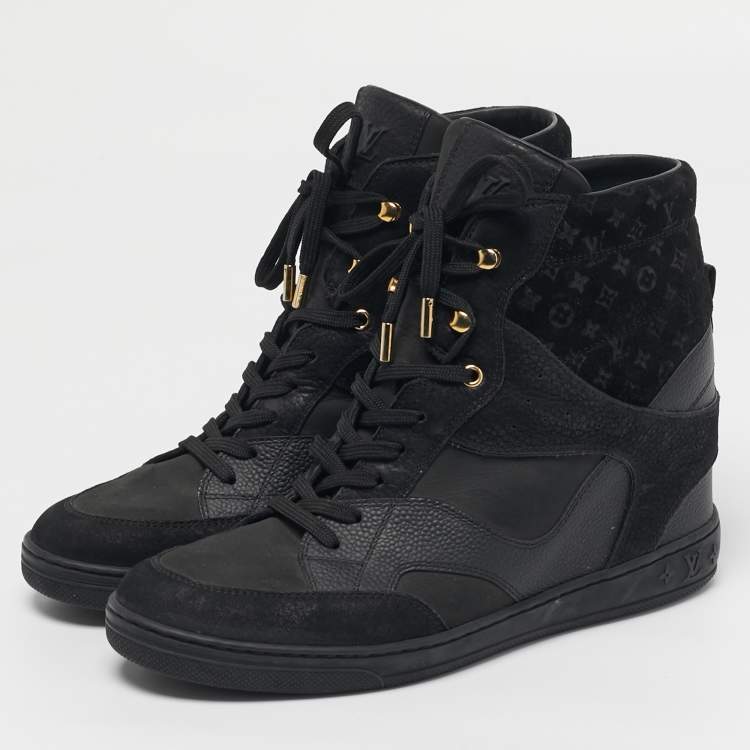 Pre Owned Louis Vuitton Millenium Size 41 Black Leather and Suede High Top Sneakers