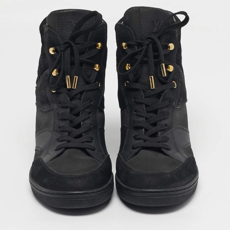 Pre Owned Louis Vuitton Millenium Size 41 Black Leather and Suede High Top Sneakers