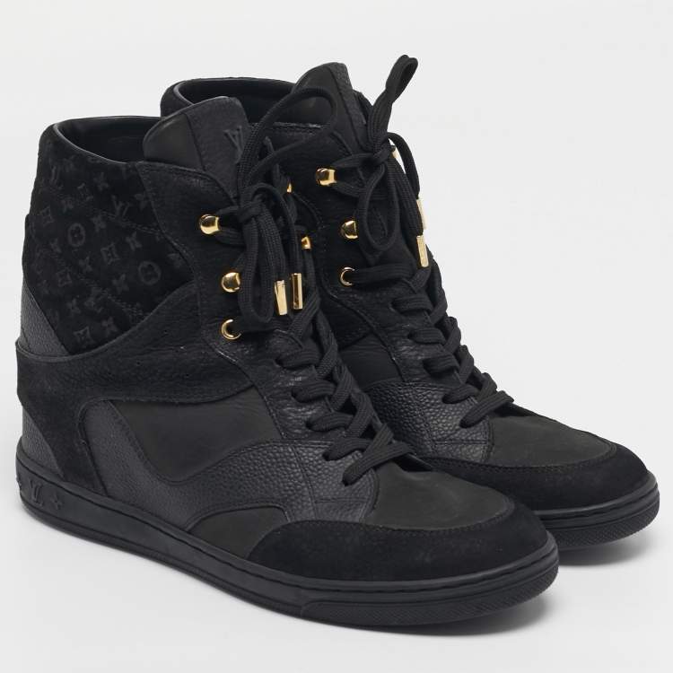 Pre Owned Louis Vuitton Millenium Size 41 Black Leather and Suede High Top Sneakers
