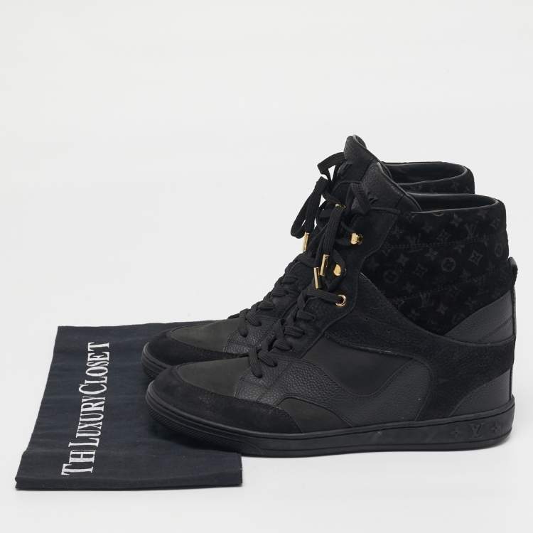 Pre Owned Louis Vuitton Millenium Size 41 Black Leather and Suede High Top Sneakers
