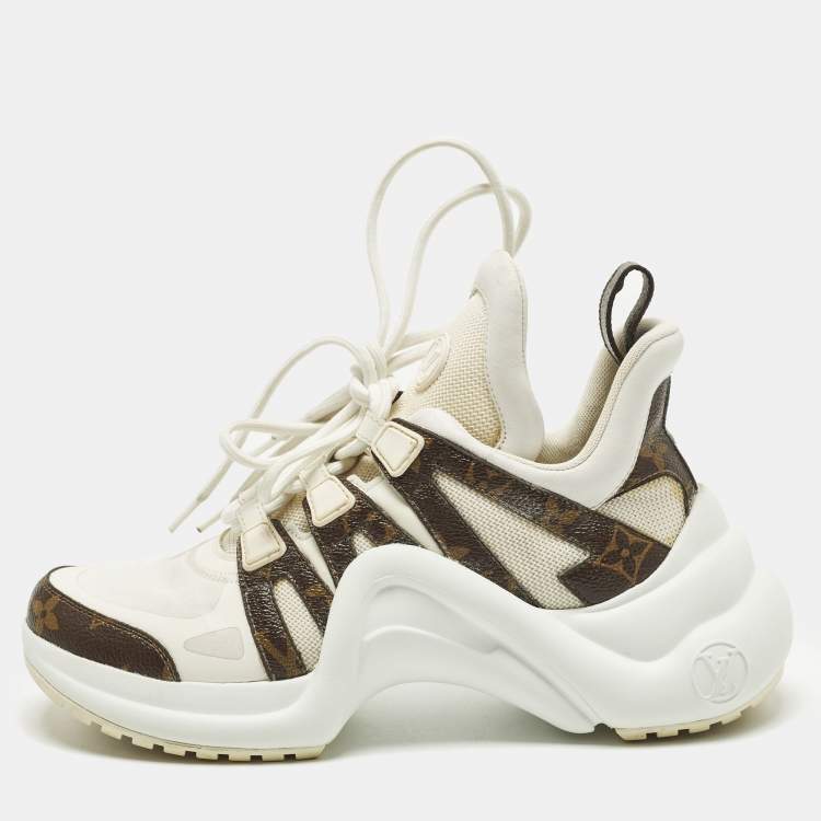 Pre Owned Louis Vuitton Archlight Size 36.5 White Monogram Canvas and Mesh Sneakers