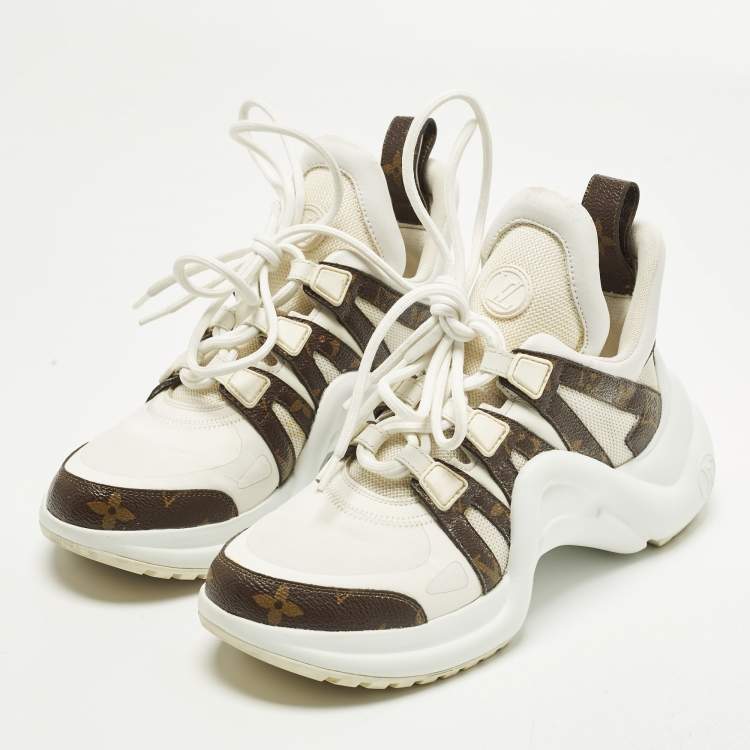 Pre Owned Louis Vuitton Archlight Size 36.5 White Monogram Canvas and Mesh Sneakers