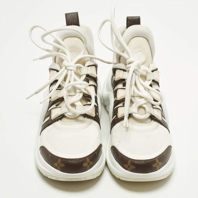 Pre Owned Louis Vuitton Archlight Size 36.5 White Monogram Canvas and Mesh Sneakers