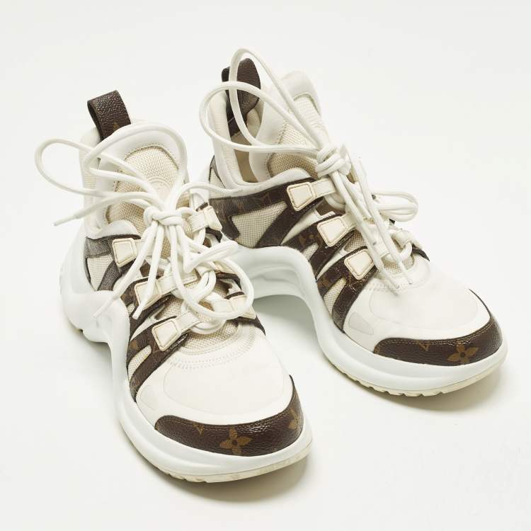Pre Owned Louis Vuitton Archlight Size 36.5 White Monogram Canvas and Mesh Sneakers