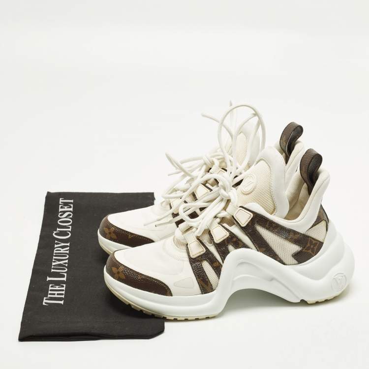 Pre Owned Louis Vuitton Archlight Size 36.5 White Monogram Canvas and Mesh Sneakers